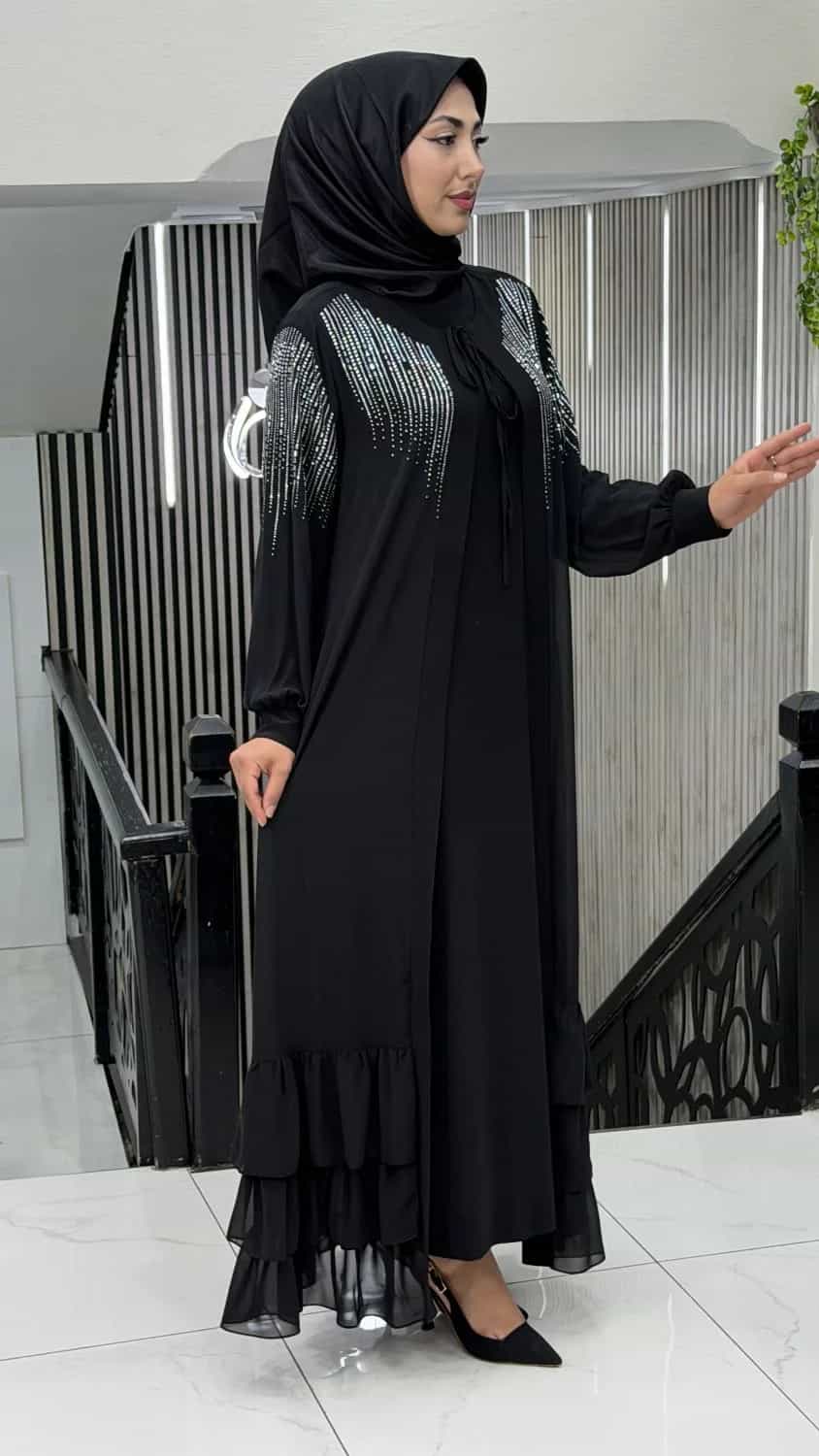 TAŞLI FIRFIRLI ABAYA TAKIM