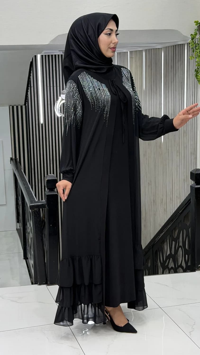 TAŞLI FIRFIRLI ABAYA TAKIM