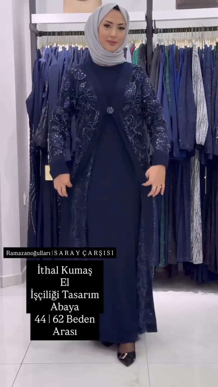 YAPRAK BONCUK DETAYLI İTHAL ABAYA TAKIM