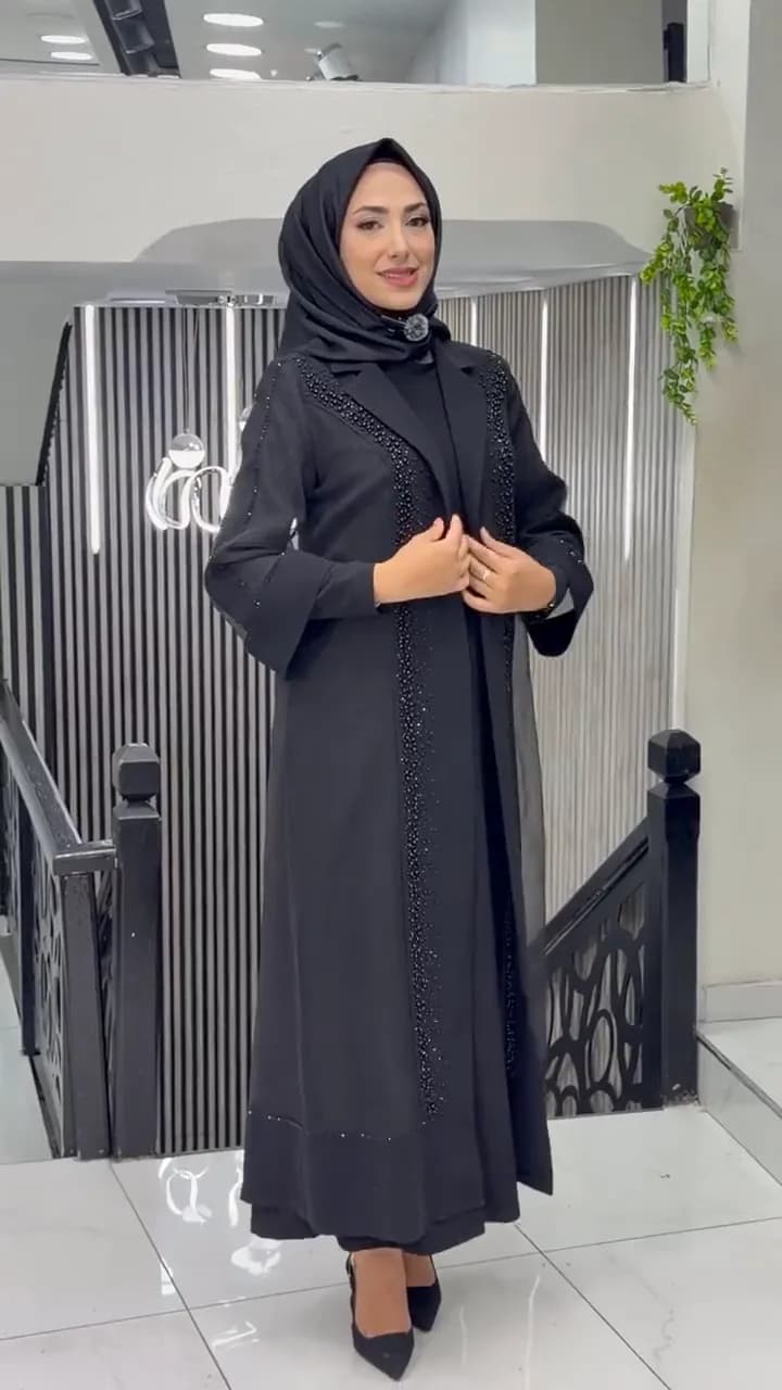 ORGANİZE TÜL DETAYLI ABAYA TAKIM