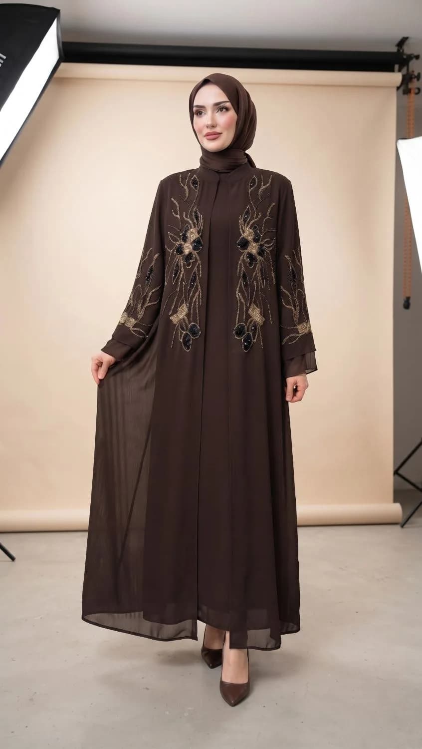 TAŞ DETAYLI ŞİFON ABAYA