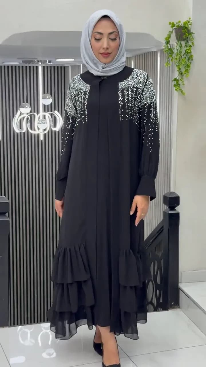 İNCİ ÇAKMALI FIRFIRLI ABAYA TAKIM