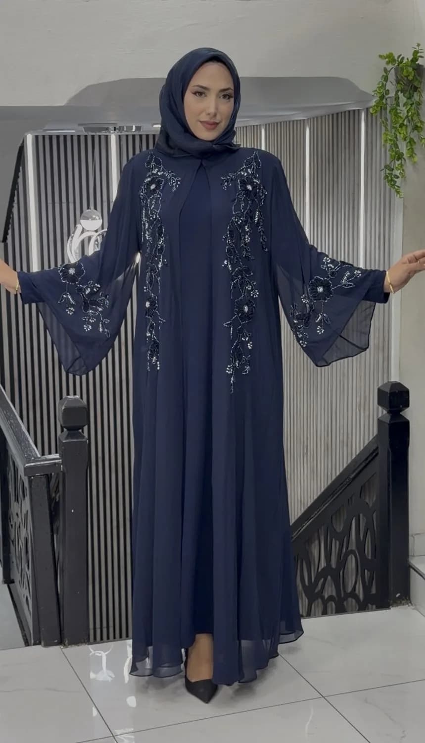 NAKIŞLI ŞİFON ABAYA TAKIM